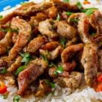 Gyro Over Rice Platter · Halal gyro meat prepared with delicious rice, lettuce and tomatoes. Topped with white and ho...