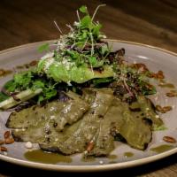 Ensalada Verde (Vegan) · Avocado, cucumber, spinach, kale, grilled nopales (cactus), queso, jalapeño, lulo vinaigrett...