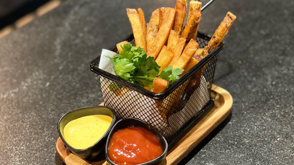 Hand Cut Fries · Served with wood vinegar ketchup aioli