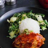 Sweet Chili Chicken · Tender all natural chicken, oven-baked breast brushed with a sweet chili glaze and served wi...