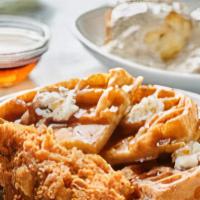 Chicken Waffles · Crispy chicken strips with our homemade cinnamon waffles.