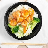 Shrimp & Broccoli · Steamed rice, steamed broccoli & shrimp with teriyaki sauce.
