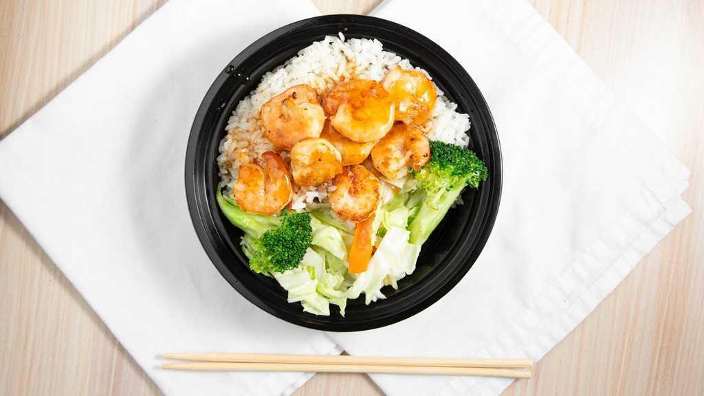Shrimp & Broccoli · Steamed rice, steamed broccoli & shrimp with teriyaki sauce.