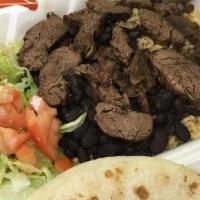 Grilled Steak · 12 fresh flour tortillas grilled california peppers spanish onions black beans or pinto bean...