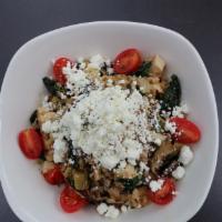 Italian Farro Bowl · farro, grilled chicken, oven roasted vegetables, goat cheese, balsamic