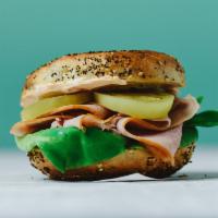 Country Smokehouse · Smoked Country Ham, Pimento Cream Cheese, Lettuce & Pickled Green Tomatoes on a Wood-Fired B...