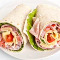 American Dream Wrap · Fresh pepper turkey, lettuce, tomatoes, roasted peppers, cream cheese with honey mustard.