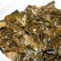 Gomen · Vegetarian. Fresh collard greens cooked in oil with onion, garlic, and ginger. (served with ...