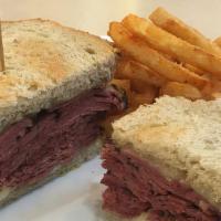 Corned Beef · Served with French fries.