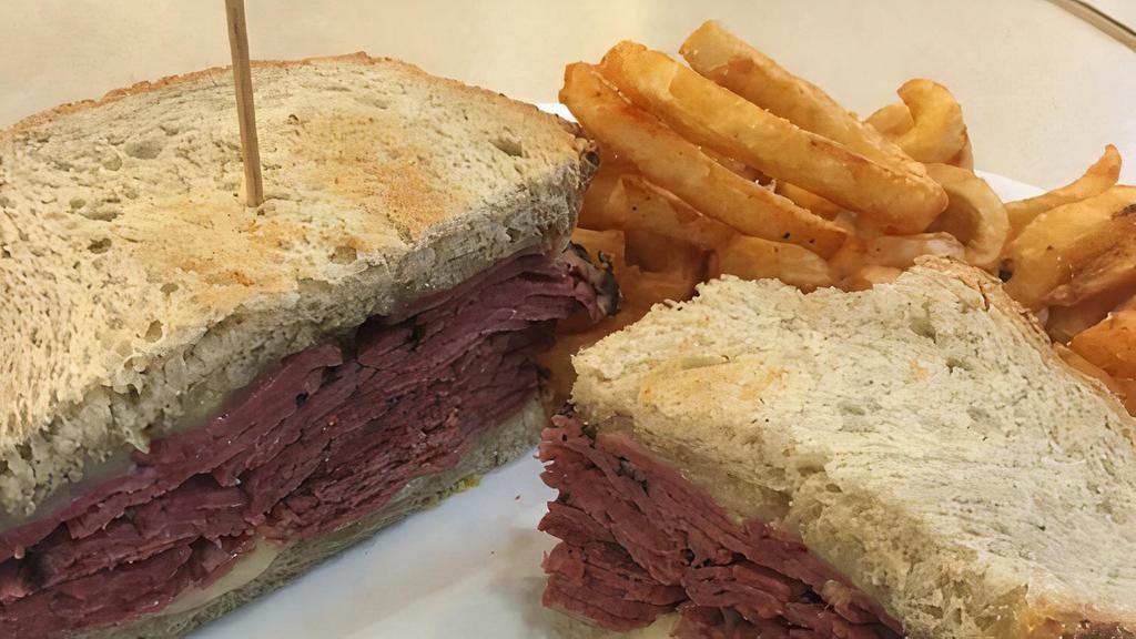 Corned Beef · Served with French fries.