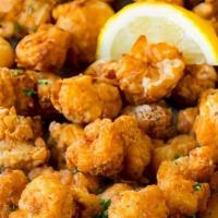 Popcorn Shrimp With French Fries · Served with honey mustard.