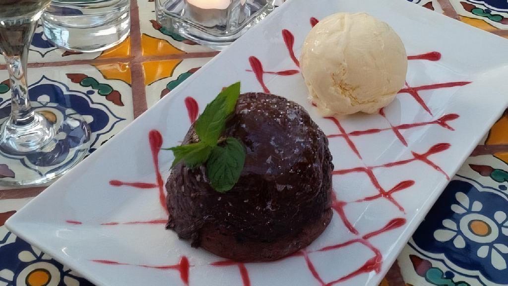 Chocolate Lava Cake · Served with vanilla ice cream.