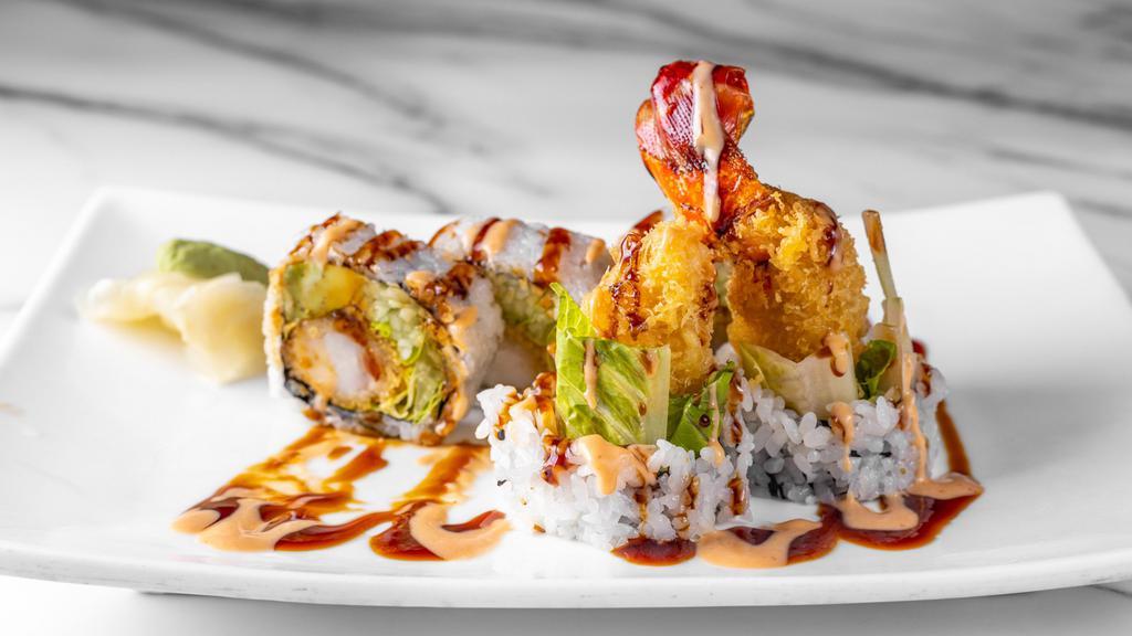 Lobster Roll · Served with deep-fried lobster tempura, avocado, cucumber spicy mayo, and eel sauce. Served with 5 pieces.