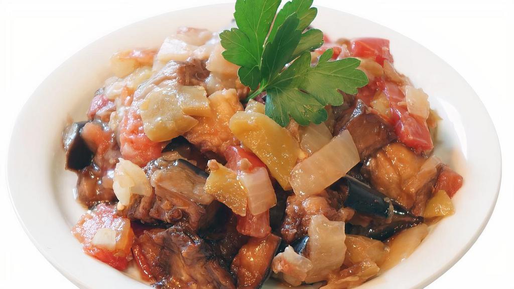 Eggplant With Sauce · Cube of eggplant, tomatoes, pepper and garlic.