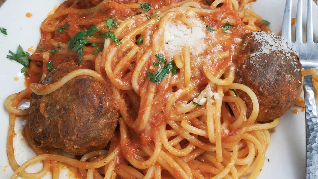 Spaghetti & Meatballs · Spaghetti with our homemade meatballs and tomato sauce.