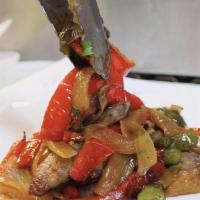 Sausage & Peppers · Grilled sweet sausage with sautéed peppers and onions.