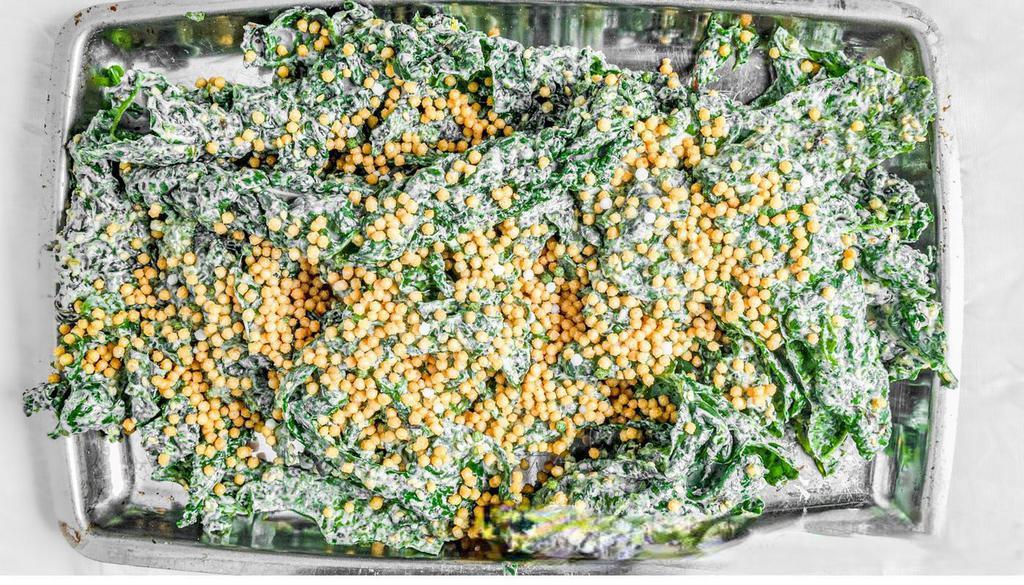 White Sesame Kale Salad · VEGAN. Cooling Yuzu Vinaigrette, Shio Kombu.. (Contains Gluten but can be made Gluten Free)