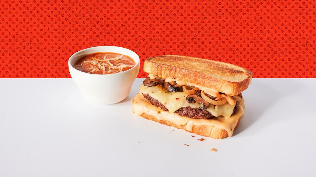 Classic Melt Combo · Classic Melt served with a cup creamy tomato soup and a drink of your choice.