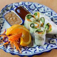 Spring Rolls · Roll of thin pastry filled with mixed vegetables and then fried.