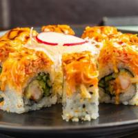 Yummy Roll · Shrimp tempura, cucumber, and topped with spicy crab.