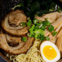 Tokyo Shoyu Ramen 东京酱油拉面 · Regular. Chashu Pork, Half Marinated Egg, Bamboo Shoots, Corn, Wakame, Scallions, Nori.