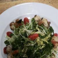 Grilled Shrimp Salad · Over mixed greens, grape tomatoes, in a lemon dressing.
