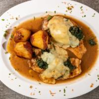 Pollo Florentina · Breast of chicken topped with spinach, mozzarella & marsala wine sauce.