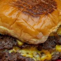 Double Cheeseburger · Double patty, 100% fresh beef burger served with American cheese, grilled onions, pickles an...