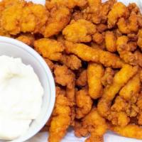 Clam Strips · Breaded clam strips, fried and served with tartar sauce.