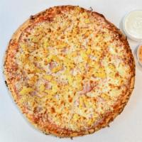 Hawaiian Pizza (Large) · Mozzarella, pizza sauce, green pepper, ham and pineapple.