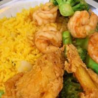 Combo#3 Veg Fried Rice & Chicken Wings & Shrimp W Broccoli  · Veg fried rice & Chicken wings & Shrimp w Broccoli