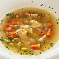 Harvest Farm Chicken Vegetable Soup · Antibiotic free chicken with locally sourced seasonal root vegetables.