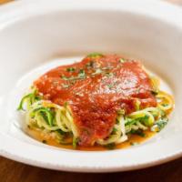 Marinara Zoodles · Zoodles of zucchini with marinara sauce.