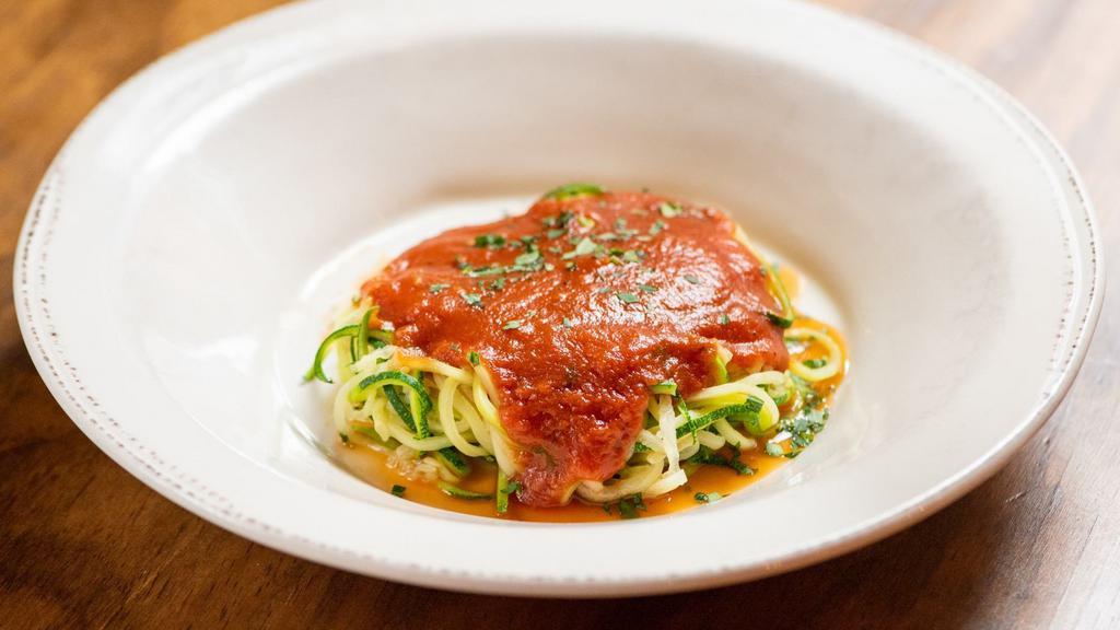 Marinara Zoodles · Zoodles of zucchini with marinara sauce.