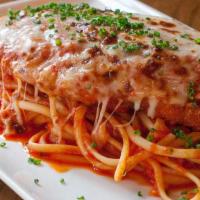 Chicken Parmigiana With Spaghetti Marinara · 