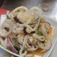 Ceviche Mixto · Fresh shrimp, octopus, scallops, and calamari marinated in aji amarillo, hot rocoto peppers,...