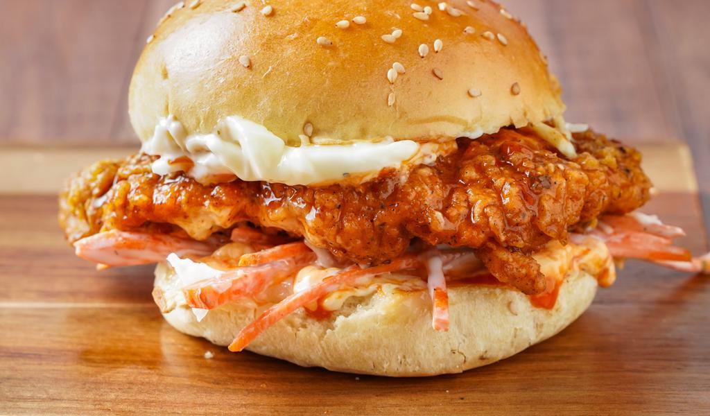Nashville B*T*H · Our signature fried chicken made spicy and served on a toasted bun, topped with coleslaw, and spicy mayonnaise.