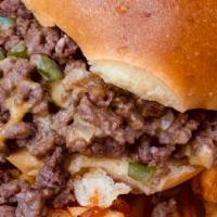 Corned Beef Chopped Cheese · An original spin on a NYC classic, corned beef, onion, Swiss and Cheddar cheese, finely chop...