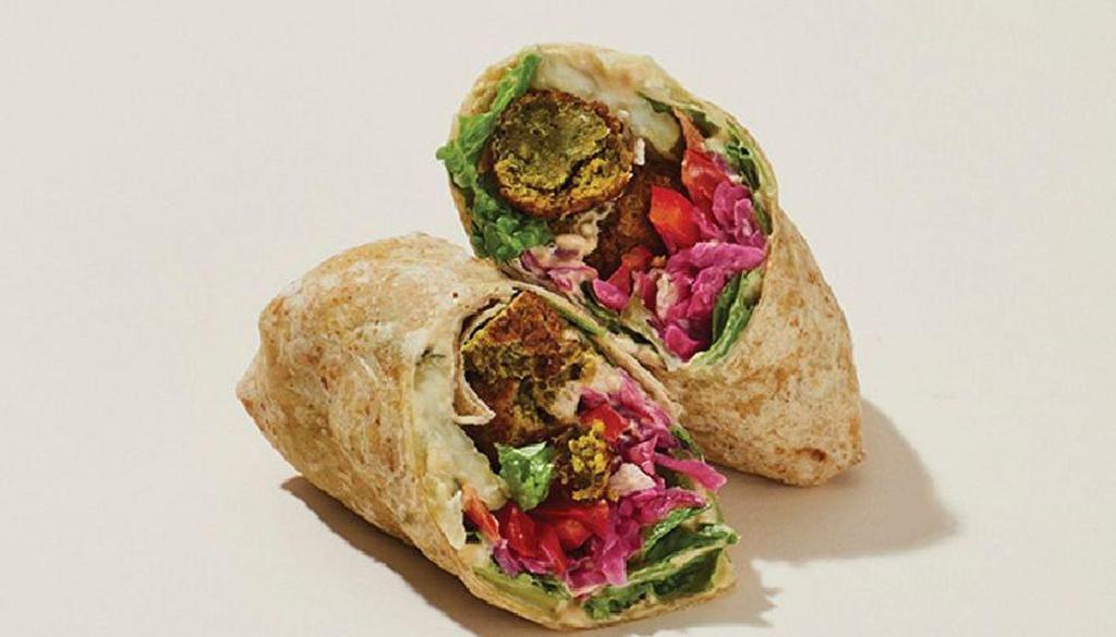 Falafel & Hummus Wrap  · Falafel, hummus, pickles, pickled cabbage & carrots, red peppers, and romaine in a 7-grain wrap.