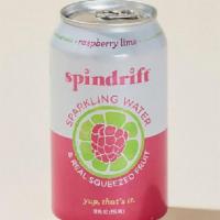 Raspberry Lime Spindrift Sparkling Water · 12 oz can of Raspberry Lime Spindrift Sparkling Water.