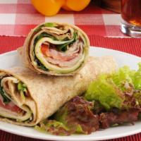 Smoked Turkey · Flavorful wrap made with turkey slices, Swiss cheese, alfalfa, apple, lettuce, tomatoes, and...