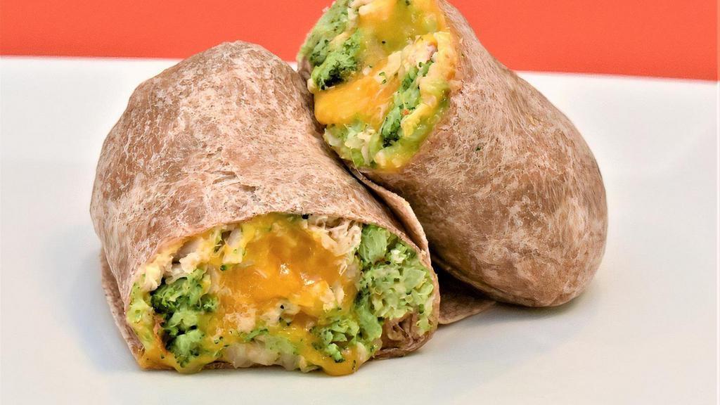 Grilled Chicken & Broccoli · Grilled chicken breast with sauteed broccoli, cheddar cheese and jalepeno ranch dressing on whole wheat wrap.