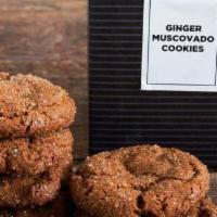 Ginger Muscovado Cookie · Candied ginger, flour, and dark brown sugar.