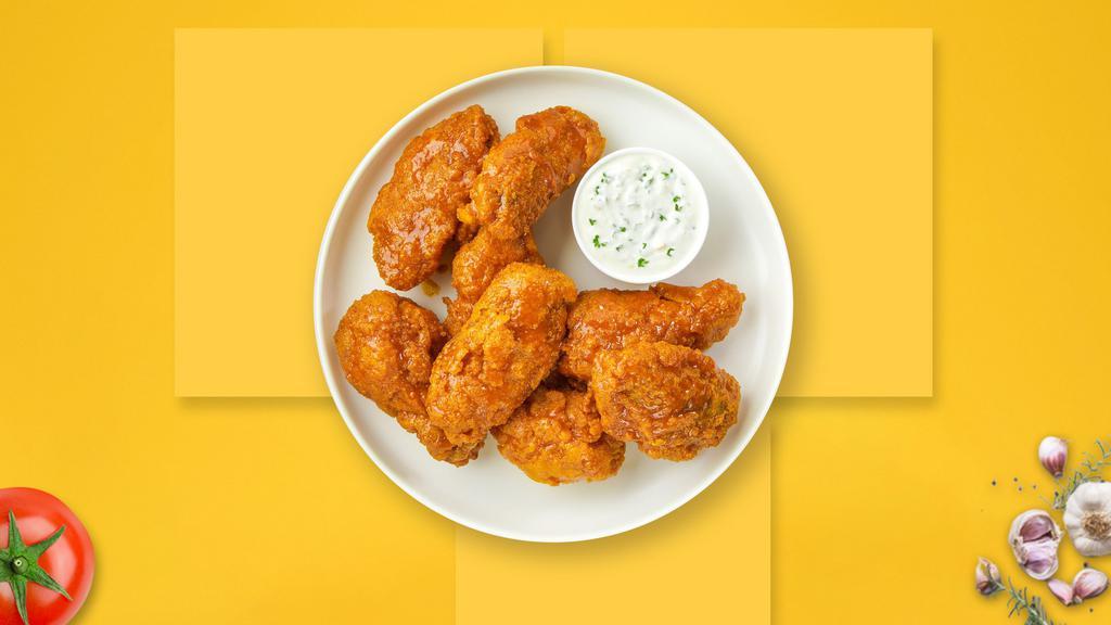 Flame Habanero Wings  · Fresh chicken wings breaded, fried until golden brown, and tossed in mango habanero sauce. Served with a side of ranch or bleu cheese.
