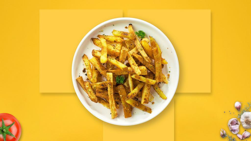 Garlic Fries  · (Vegetarian) Idaho potato fries cooked until golden brown and tossed with chopped garlic.