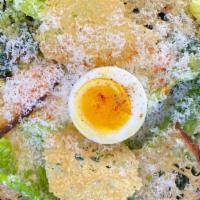 Kale Caesar Salad · kale, sourdough toast croutons, soft-boiled egg, parmesan crisps, classic caesar dressing