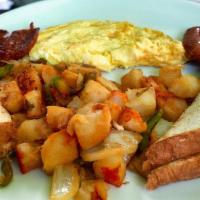 2 Eggs And Home Fries · Served with ham, bacon or sausage.
