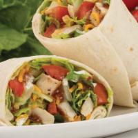 Chicken Wrap · Grilled chicken, tomato, lettuce, shredded cheese, ranch dressing in a flour tortilla wrap.