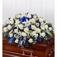 Blue & White Mixed Half Casket Cover · Honor a life so beautifully lived with a proud display of blue and white blooms. Our half ca...