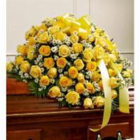Cherished Memories Rose Half Casket Cover - Yellow · This beautiful casket cover reflects your deepest compassion and respect for a life well liv...